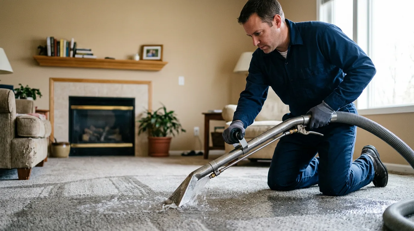 Water damage restoration technician working near Denton, MT